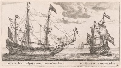 Die "Vergulde Dolphyn," ein großes Handelsschiff, und die "Kat," eine Flute von Reinier Nooms, called Zeeman