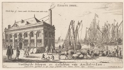 Ansicht des Hafens von Amsterdam mit dem Büro der Wasserbehörde (Titelseite) von Reinier Nooms, called Zeeman