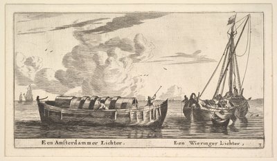 Ein Amsterdamer Leichter und ein Wieringer, 17. Jahrhundert von Reinier Zeeman