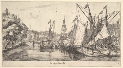 De Appelmarckt Der Apfelmarkt, aus Ansichten in Amsterdam, Platte 6, ca. 1659-62 von Reinier Zeeman