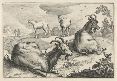 Landschaft mit zwei Ziegen und zwei Pferden von Reinier van Persijn