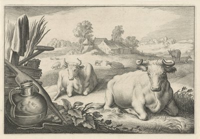 Weide mit zwei liegenden Kühen von Reinier van Persijn