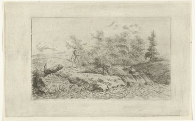 Mann bei einem Wasserfall von Reinierus Albertus Ludovicus baron van Isendoorn à Blois