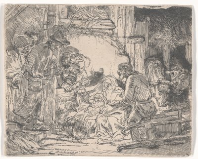 Anbetung der Hirten mit einer Lampe, ca. 1654 von Rembrandt van Rijn