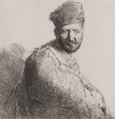 Bärtiger Mann in pelzbesetzter orientalischer Mütze und Robe von Rembrandt van Rijn