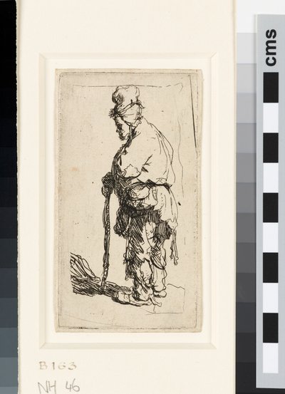 Bettler, der auf einem Stock lehnt von Rembrandt van Rijn