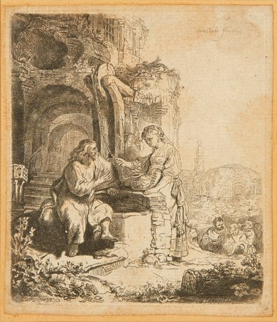 Christus und die Frau von Samaria, unter Ruinen von Rembrandt Harmensz. van Rijn
