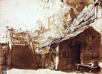 Bauernhaus im Licht und Schatten von Rembrandt Harmensz. van Rijn