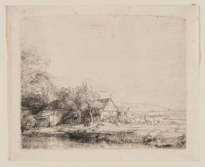 Landschaft mit trinkender Kuh von Rembrandt Harmensz. van Rijn