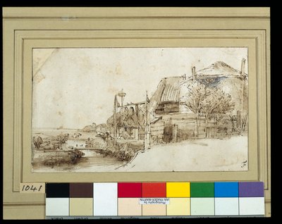 Landschaft mit Bauernhäusern auf der rechten Seite von Rembrandt Harmensz. van Rijn