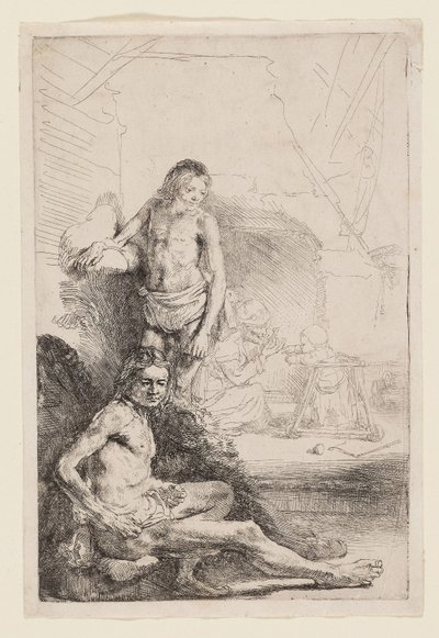 Männlicher Akt sitzend und stehend (um 1646) von Rembrandt Harmensz. van Rijn