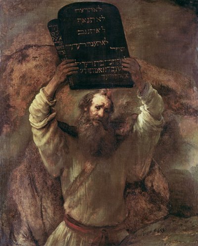 Moses zerschmettert die Gesetzestafeln von Rembrandt van Rijn