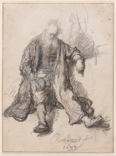 Alter Mann sitzt (Der betrunkene Lot?), ca. 1630-1633 von Rembrandt Harmensz. van Rijn