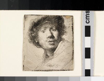 Selbstporträt mit Mütze, offenem Mund von Rembrandt van Rijn