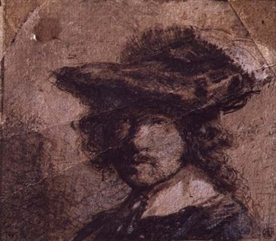 Selbstporträt mit Federhut und weißem Kragen von Rembrandt Harmensz. van Rijn