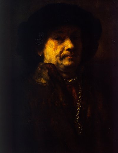 Selbstporträt im Pelzmantel mit Goldkette und Ohrring von Rembrandt Harmensz. van Rijn