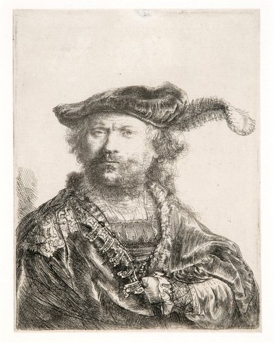 Selbstporträt mit Samtkappe und Feder von Rembrandt Harmensz. van Rijn