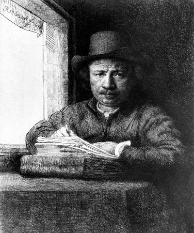Selbstporträt beim Zeichnen von Rembrandt van Rijn