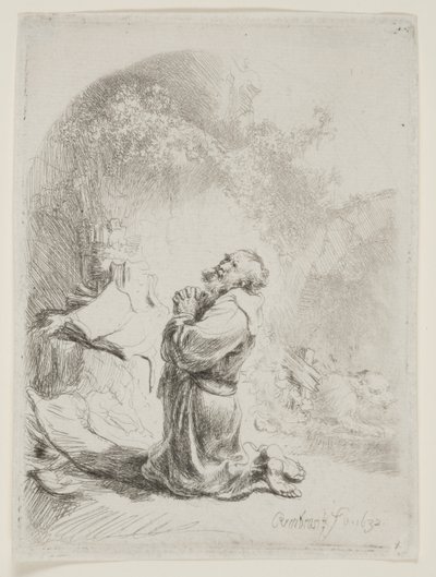 St. Hieronymus betend: Gewölbter Druck von Rembrandt van Rijn