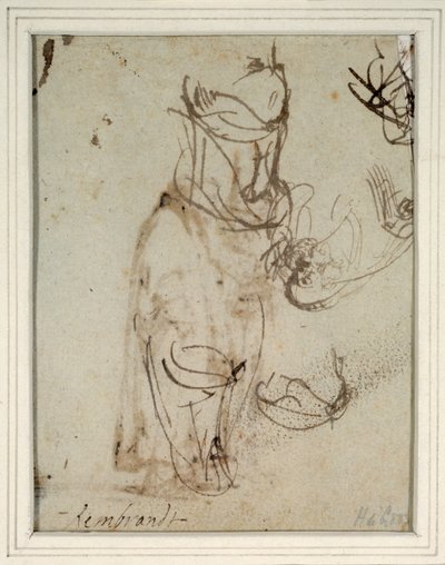 Studien eines hohen Kopfschmucks und eines umgekehrten Kopfes (verso) von Rembrandt Harmensz. van Rijn