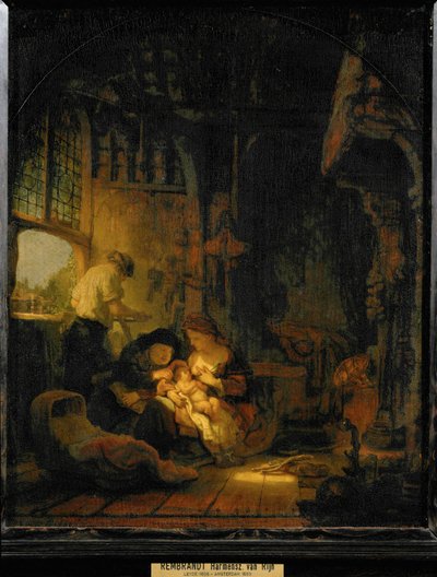 Die Heilige Familie, auch bekannt als "Der Haushalt des Zimmermanns" von Rembrandt Harmensz. van Rijn