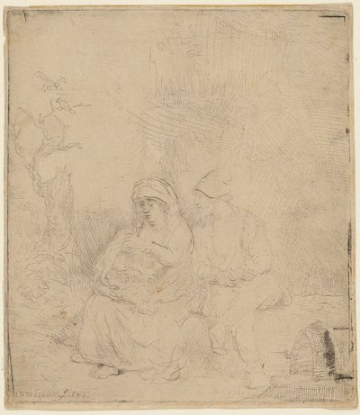 Die Rast auf der Flucht nach Ägypten: Leicht geätzt von Rembrandt Harmensz. van Rijn