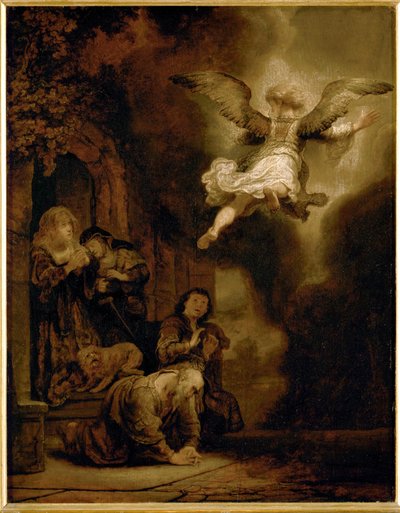 Der Erzengel Raphael verlässt die Familie von Tobit von Rembrandt Harmensz. van Rijn