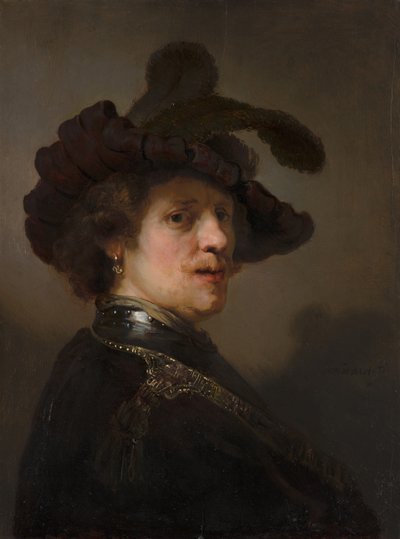 Tronie eines Mannes mit Federbarett, um 1635-40 von Rembrandt van Rijn