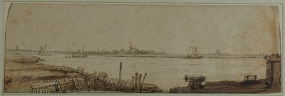 Blick auf den Fluss IJ vom Diemerdijk, ca. 1650 (Feder & Tinte mit brauner Waschung und weißer Körperfarbe auf Papier) von Rembrandt Harmensz. van Rijn