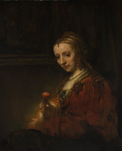 Frau mit einer Nelke von Rembrandt van Rijn