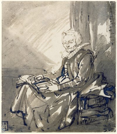 Frau mit einem offenen Buch auf ihrem Schoß, um 1639 von Rembrandt Harmensz. van Rijn