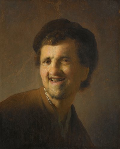 Lachender junger Mann (Büste) von Rembrandt van Rijn (circle of)