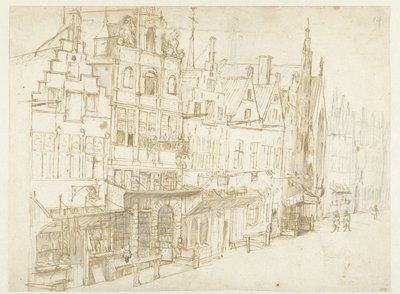 Ansicht einer Häuserreihe in einer Stadt von Rembrandt van Rijn (school of)