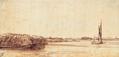 Ein Fluss mit einem Segelboot auf dem Nieuwe Meer von Rembrandt van Rijn