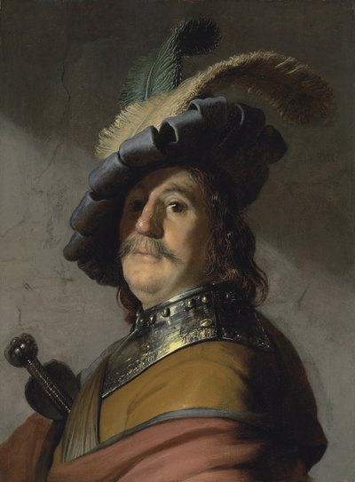 Ein Mann mit Harnisch und Mütze von Rembrandt van Rijn