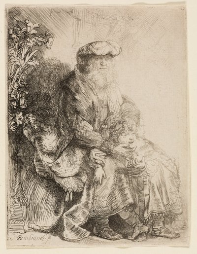 Abraham streichelt Isaak von Rembrandt van Rijn