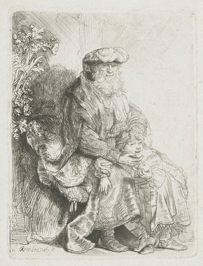 Abraham streichelt Isaak von Rembrandt van Rijn