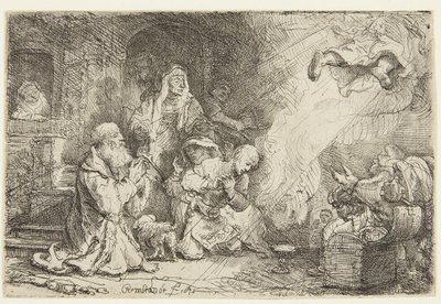 Engel, der sich von der Familie des Tobias entfernt von Rembrandt van Rijn