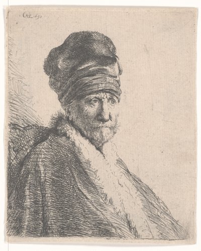 Bärtiger Mann in einer pelzbesetzten orientalischen Kappe und Robe, 1630 von Rembrandt van Rijn