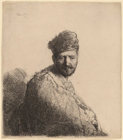 Bärtiger Mann in einer pelzbesetzten orientalischen Mütze und Robe: der Vater des Künstlers von Rembrandt van Rijn
