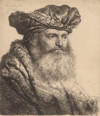 Bärtiger Mann in einer Samtkappe mit Juwelenverschluss, 1637 von Rembrandt van Rijn