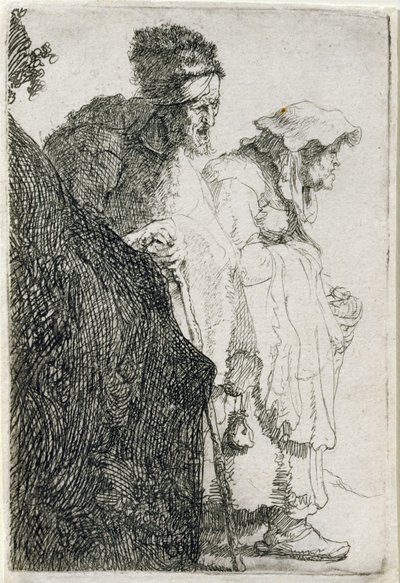 Bettler Mann und Frau hinter einer Bank, ca. 1630 von Rembrandt van Rijn