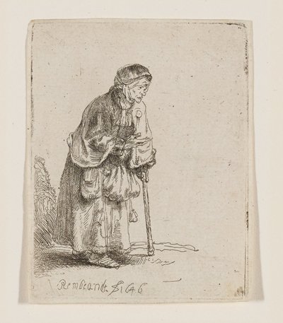 Bettlerin, auf einen Stock gestützt von Rembrandt van Rijn