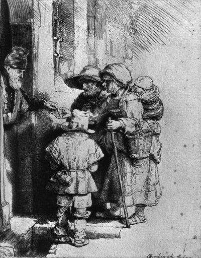 Bettler an der Türschwelle eines Hauses von Rembrandt van Rijn