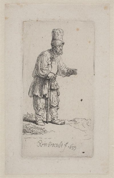 Bauer, der sich auf einen Stock stützt von Rembrandt van Rijn