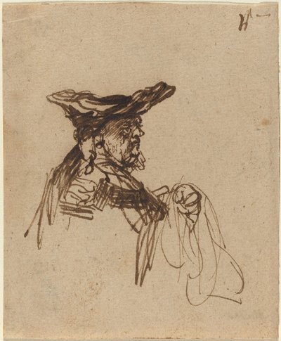 Büste eines älteren Mannes mit flacher Mütze von Rembrandt van Rijn
