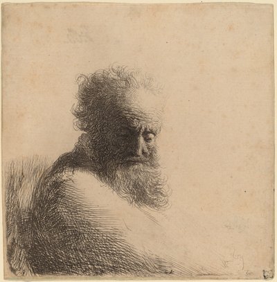 Büste eines alten bärtigen Mannes, der nach unten schaut, Dreiviertel rechts von Rembrandt van Rijn