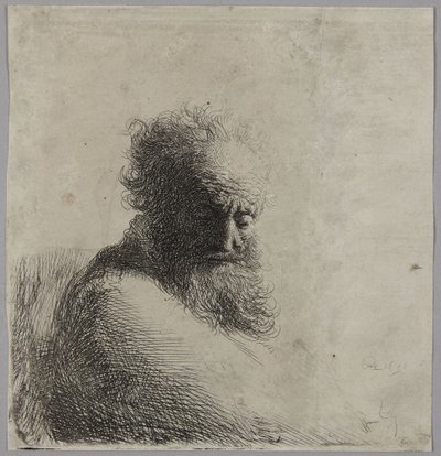 Büste eines alten Mannes, nach unten blickend, Dreiviertel rechts von Rembrandt van Rijn