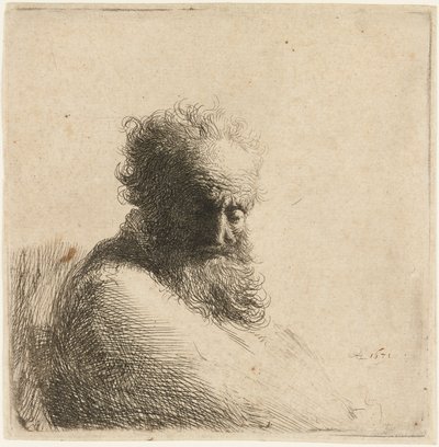 Büste eines alten bärtigen Mannes, der nach unten schaut, drei Viertel rechts von Rembrandt van Rijn