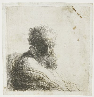 Büste eines alten bärtigen Mannes, der nach unten schaut, drei Viertel rechts von Rembrandt van Rijn